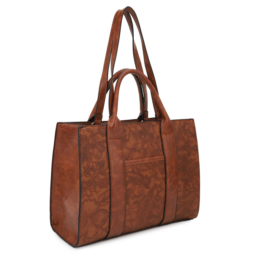 Handbag - KA Mallory 2 in 1 - Hibiscus Tooled Brown