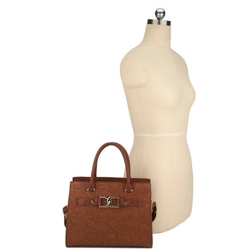 Handbag - KA Jesse Satchel - Paisley Tooled Brown