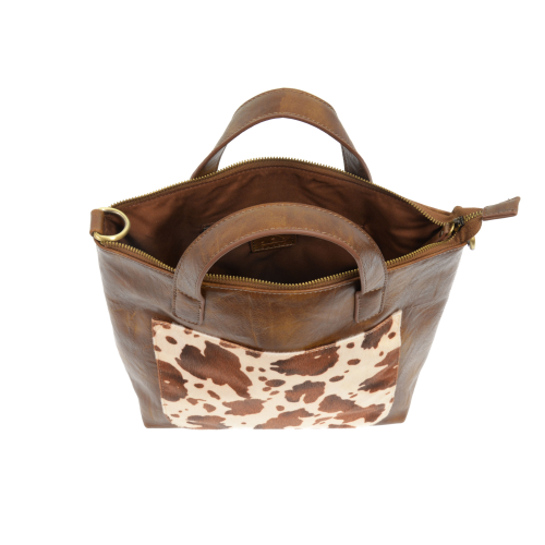 Handbag - Convertible Tote - Brown Faux Cow