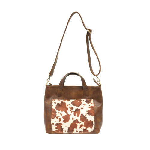 Handbag - Convertible Tote - Brown Faux Cow