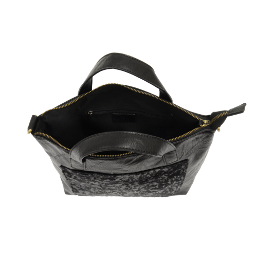 Handbag - Convertible Tote - Black Faux Fur