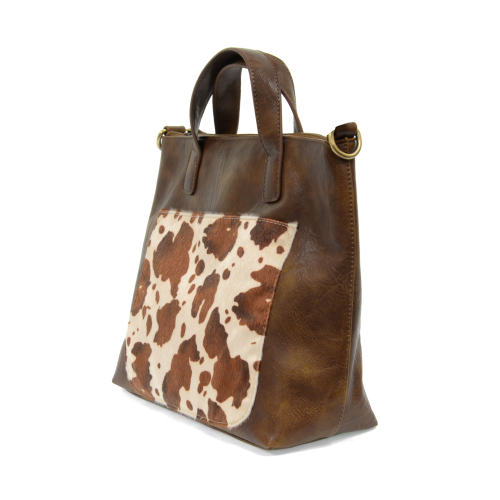 Handbag - Convertible Tote - Brown Faux Cow