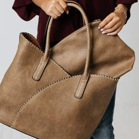 Handbag - MW - Stitch Trim Tote 2 in 1 - Mocha