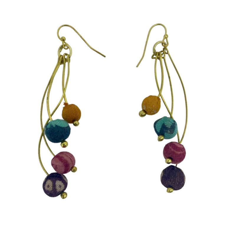 Earrings - HU - Wavy Sari Bead Drop (ER-1996)