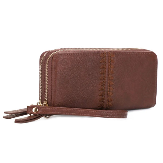 Handbag - MW - Sherrie Double Zipper Wallet Clutch - Dark Brown