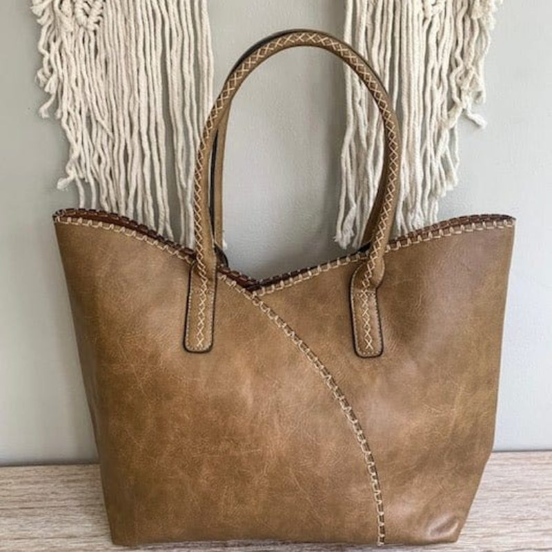 Handbag - MW - Stitch Trim Tote 2 in 1 - Mocha