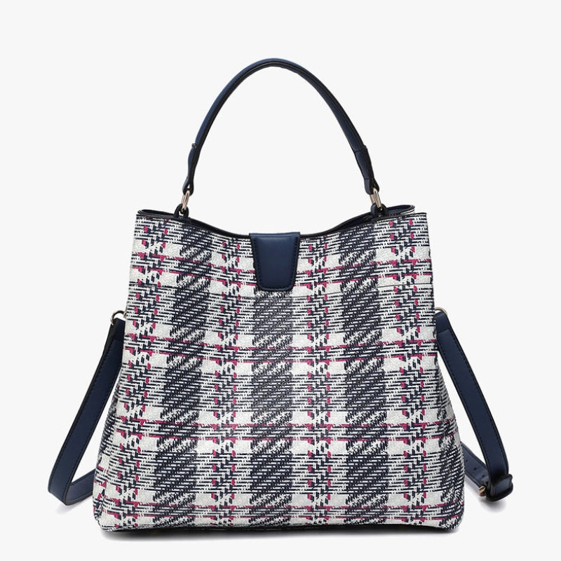 Handbag - Tati Plaid Satchel - Navy