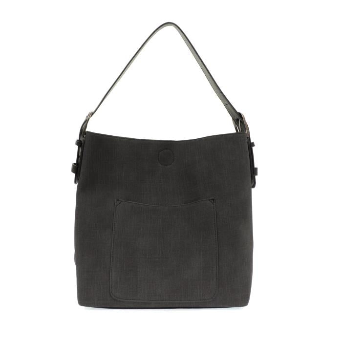Handbag - Linen Look Hobo - Black
