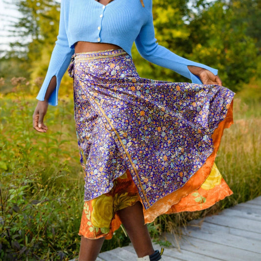 Skirt - Darn Good - Reclaimed Sari Silk Reversible Skirt