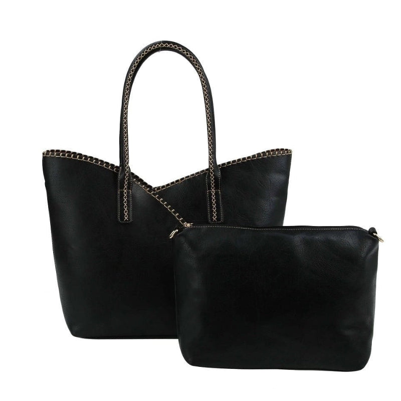 Handbag - MW - Stitch Trim Tote 2 in 1 - (COL0012- BK)