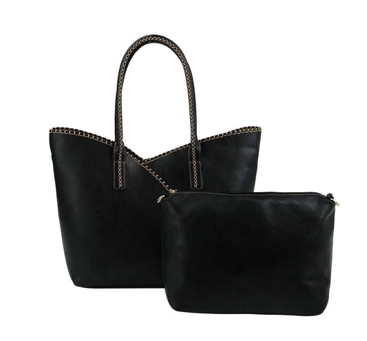 Handbag - Stitch Trim Tote 2 in 1 - Black