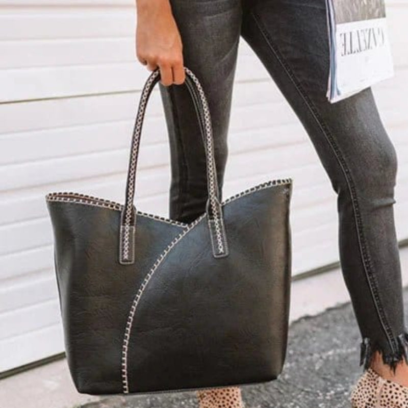 Handbag - MW - Stitch Trim Tote 2 in 1 - (COL0012- BK)