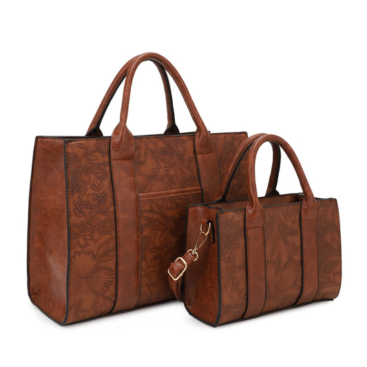 Handbag - KA Mallory 2 in 1 - Hibiscus Tooled Brown