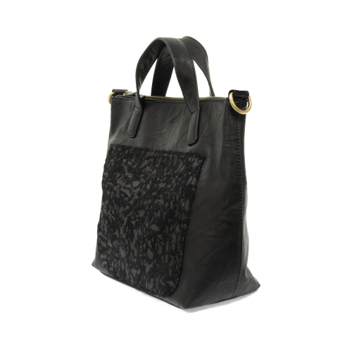 Handbag - Convertible Tote - Black Faux Fur