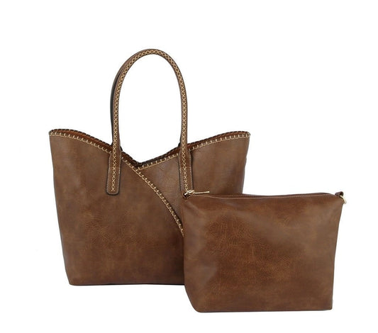 Handbag - Stitch Trim Tote 2 in 1 - Coffee