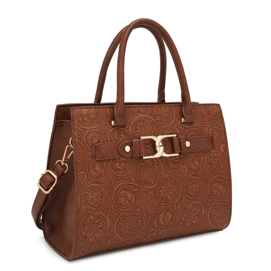 Handbag - KA Jesse Satchel - Paisley Tooled Brown